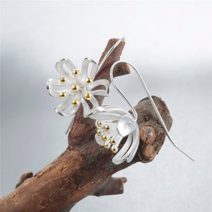 Lotus Silver Flower Drop Earrings - Love Essential Being