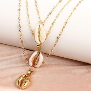 Three Layer Gold Cowrie Seashell Necklace - Love Essential Being