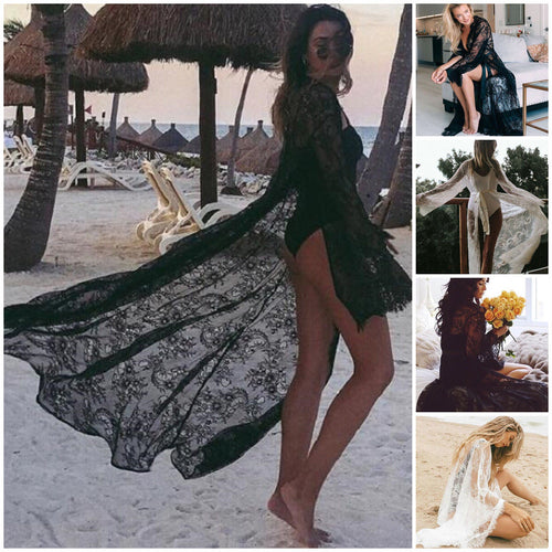 Hollow Lace Long Sleeve Swimwear Cover Up - Love Essential Being