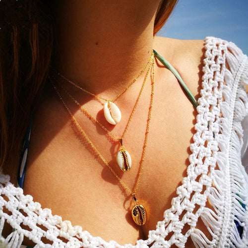 Bohemian Cowrie Conch Shell Pendant Necklaces - Love Essential Being